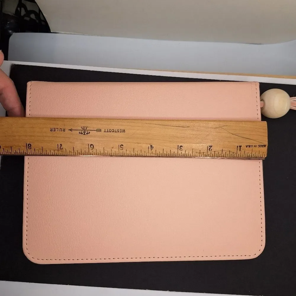 Pink leather journal planner book removeable jacket wallet compartment zipper